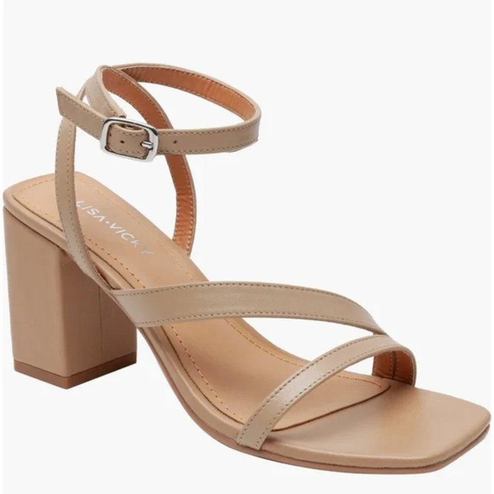 Lisa Vicky Shoes Womens Size 8.5 Tan Block Heel Sandals Strappy New